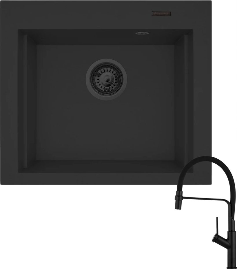 Zlew SIROS (57x51,5) 1B Black Edition + Bateria FLEXOS – Elegancja i funkcjonalność w Twojej kuchni