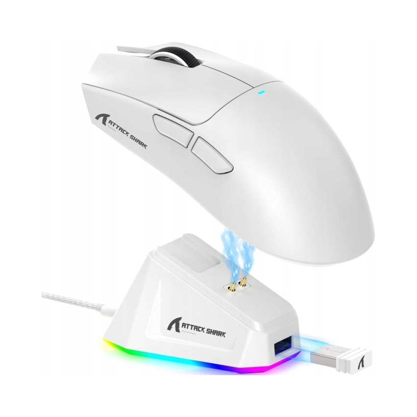 Bezprzewodowa Myszka Gamingowa Attack Shark X11 + Stacja Ładująca Biała – Idealny wybór dla graczy