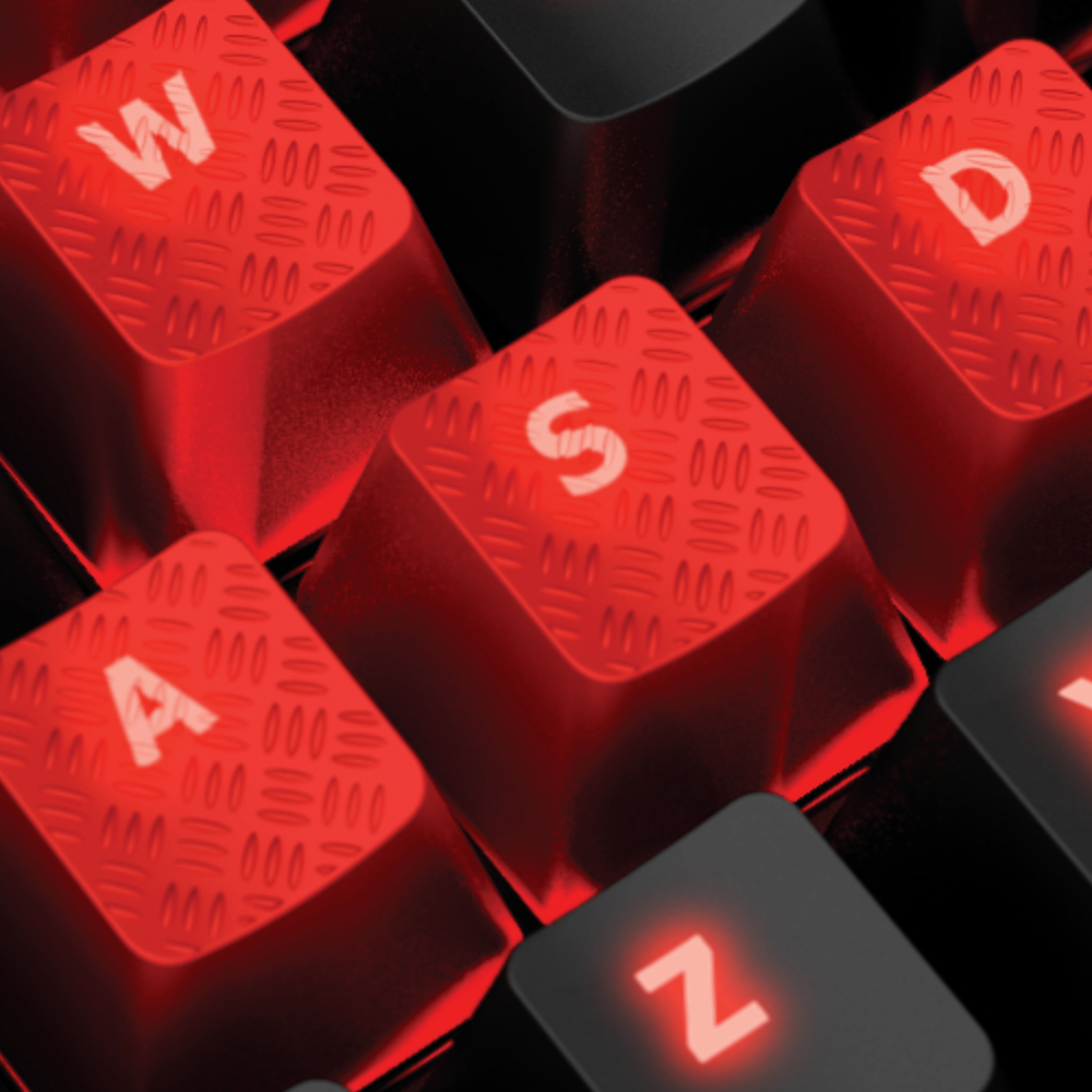 Kolorowe nakładki na klawisze o specjalnej fakturze powierzchni przeznaczone do gier FPS  