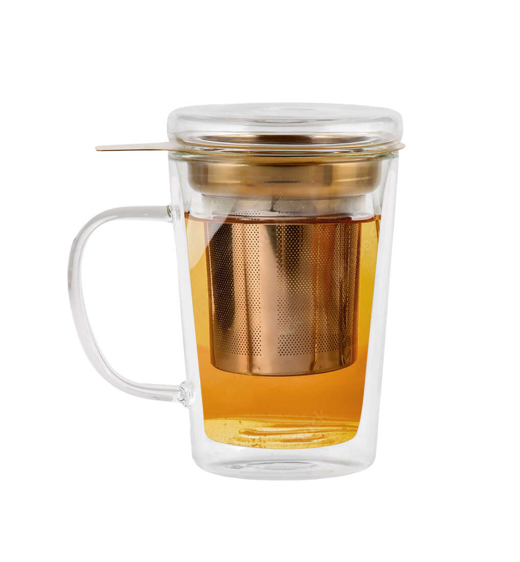 Vialli Design - Amo szklanka z podwójną ścianką ze stalowym zaparzaczem 300ml – Idealna do herbaty i kawy