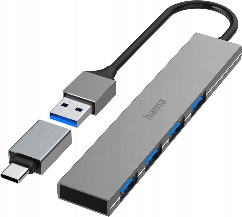Hub rozdzielacz Hama 4 x USB + adapter USB C