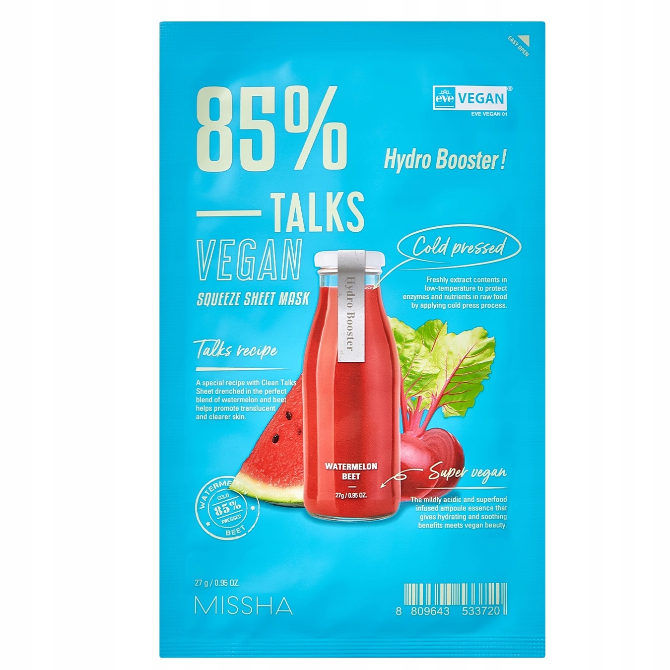 Talks Vegan Squeeze Sheet Mask – Nawadniająca maseczka w płachcie dla zmęczonej skóry Hydro Booster 27g