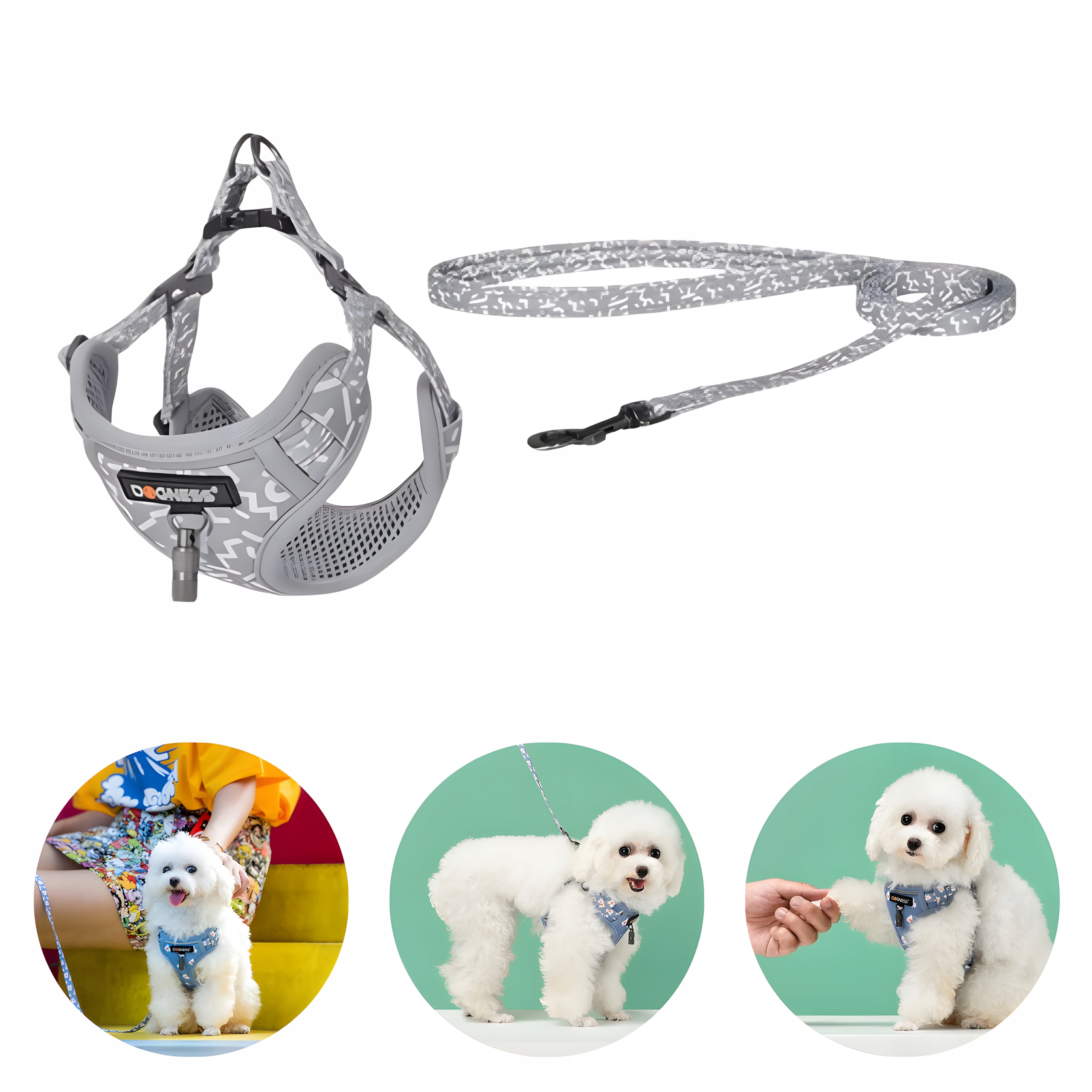 Zestaw spacerowy Dogness smycz 1,5m + szelki dla psa (jasnoszary) – Komfort i styl na każdym spacerze
