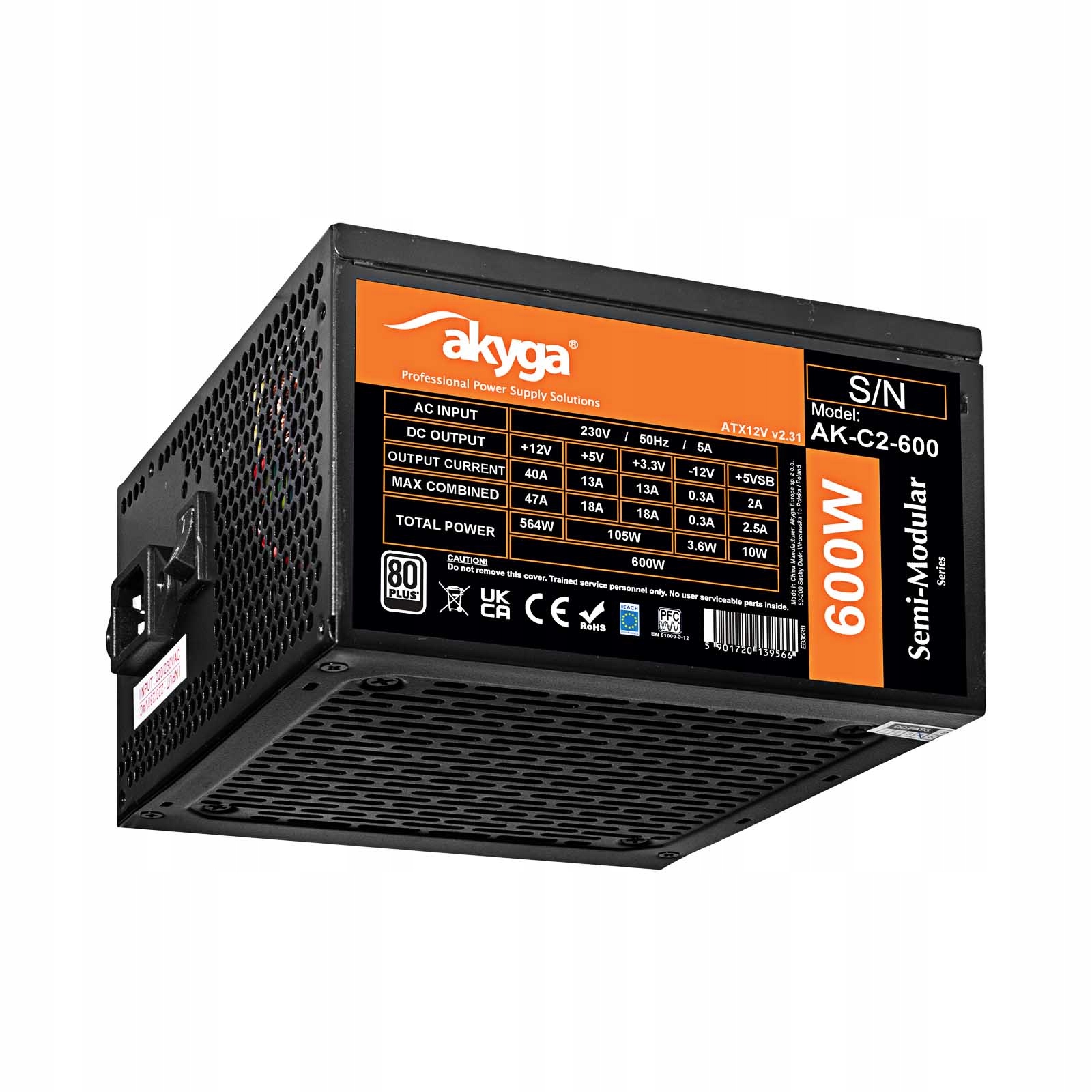 Zasilacz Akyga Zasilacz pół-modularny ATX AK-C2-600 600W – Stabilne zasilanie dla Twojego komputera