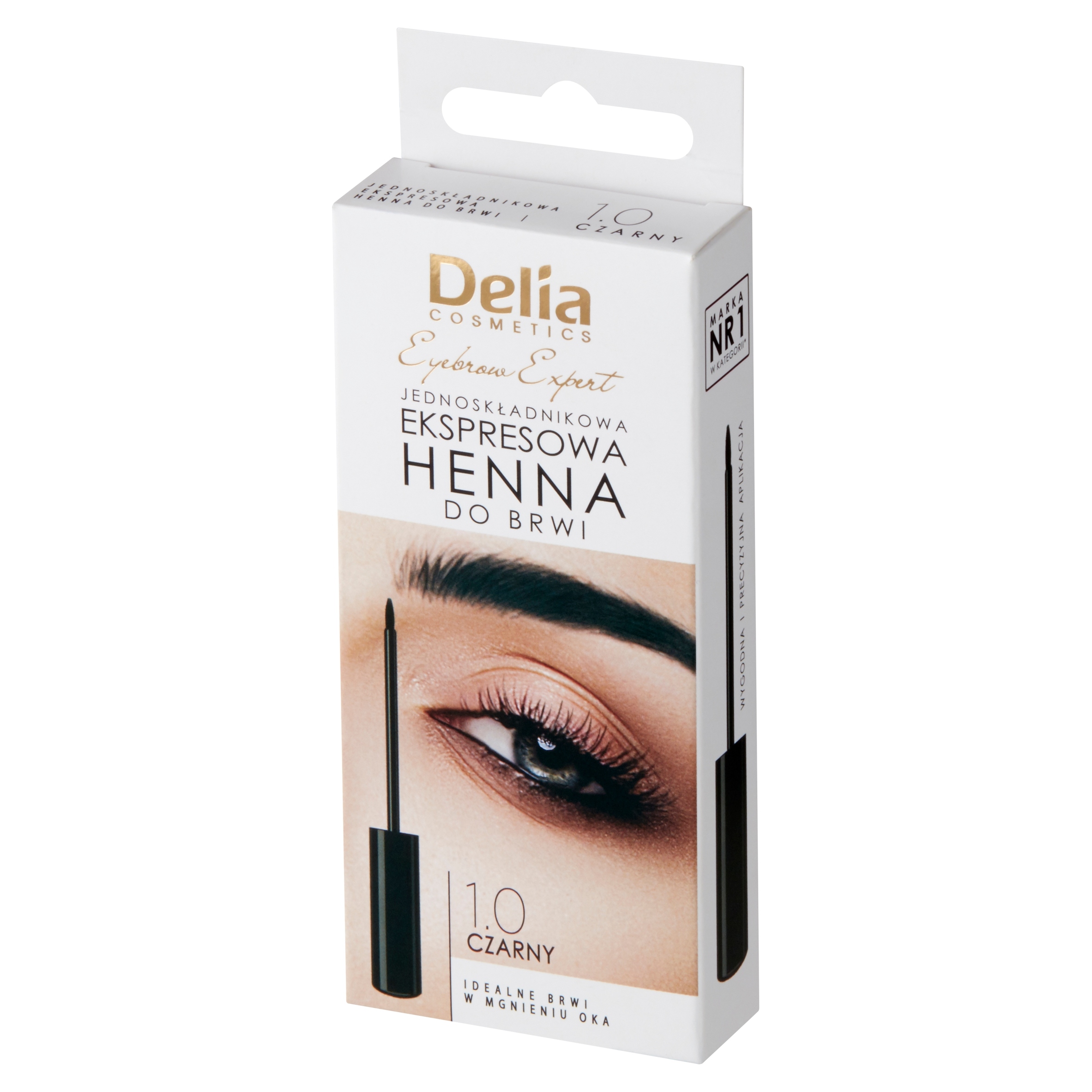 Delia Cosmetics Eyebrow Expert – Jednoskładnikowa ekspresowa henna do brwi 1.0 Czarny 6 ml
