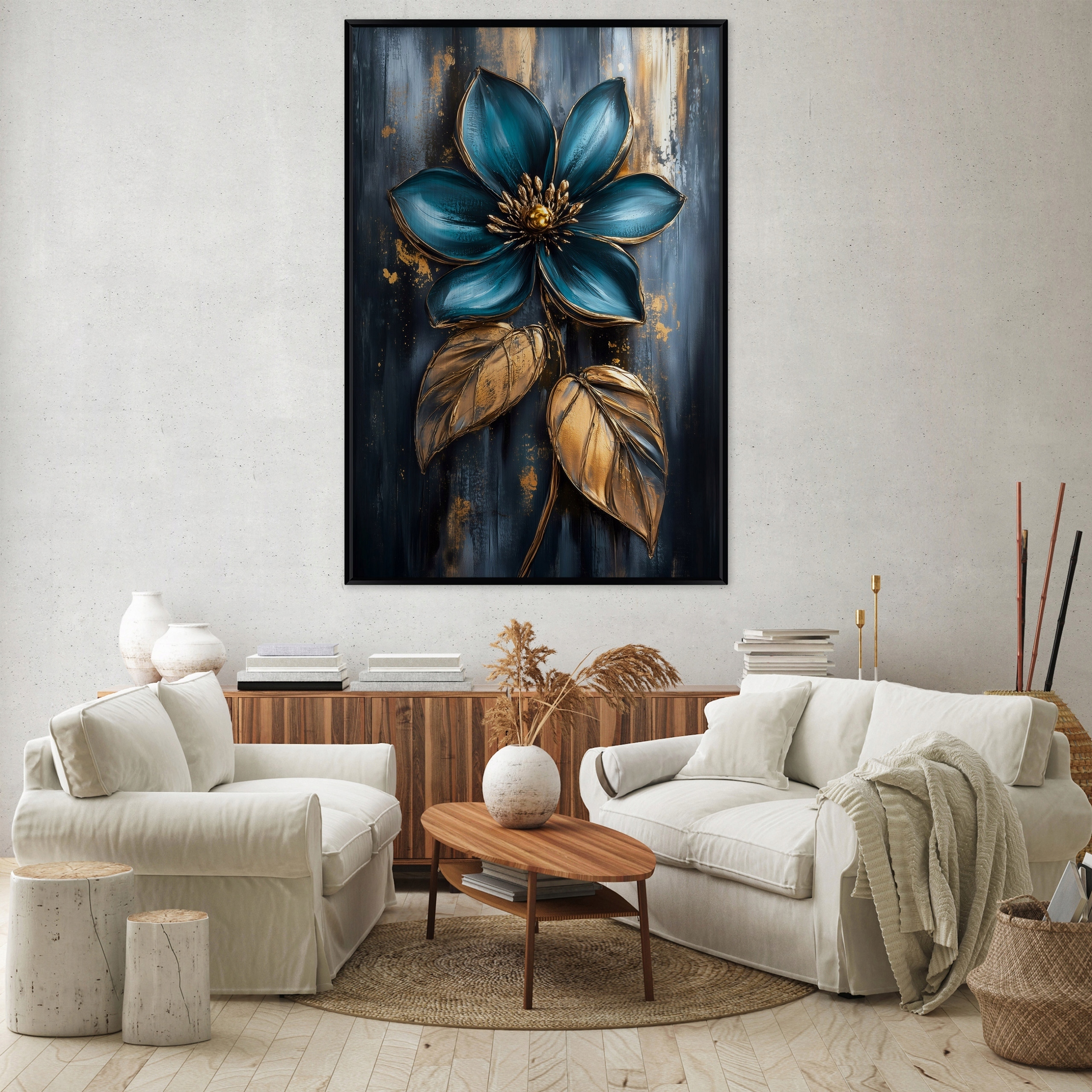 Obraz W Ramie Na Metalu Kwiaty Abstrakcja Do Sypialni Salonu 100x150 – Nowoczesna Dekoracja Wnętrz
