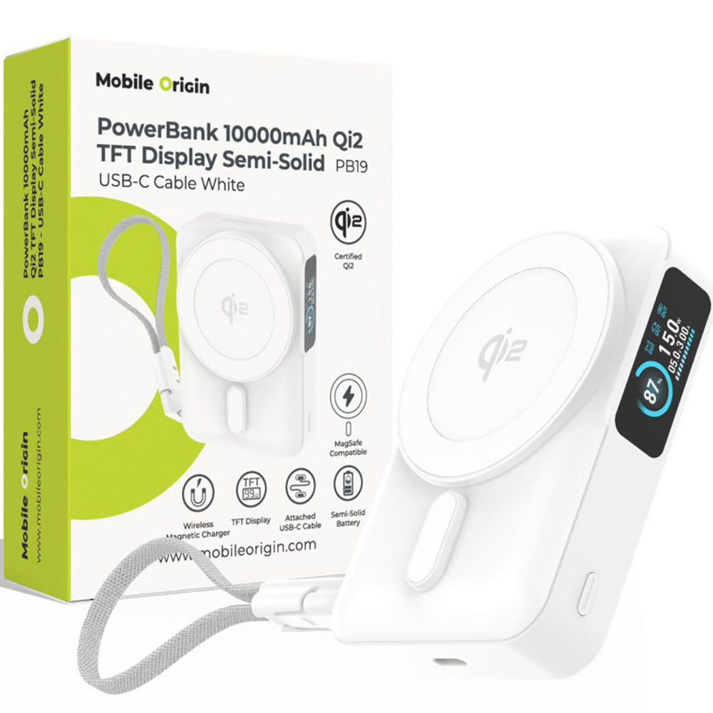 Mobile Origin 10000 mAh Qi2 TFT Display PowerBank PB19 – Niezawodne źródło energii