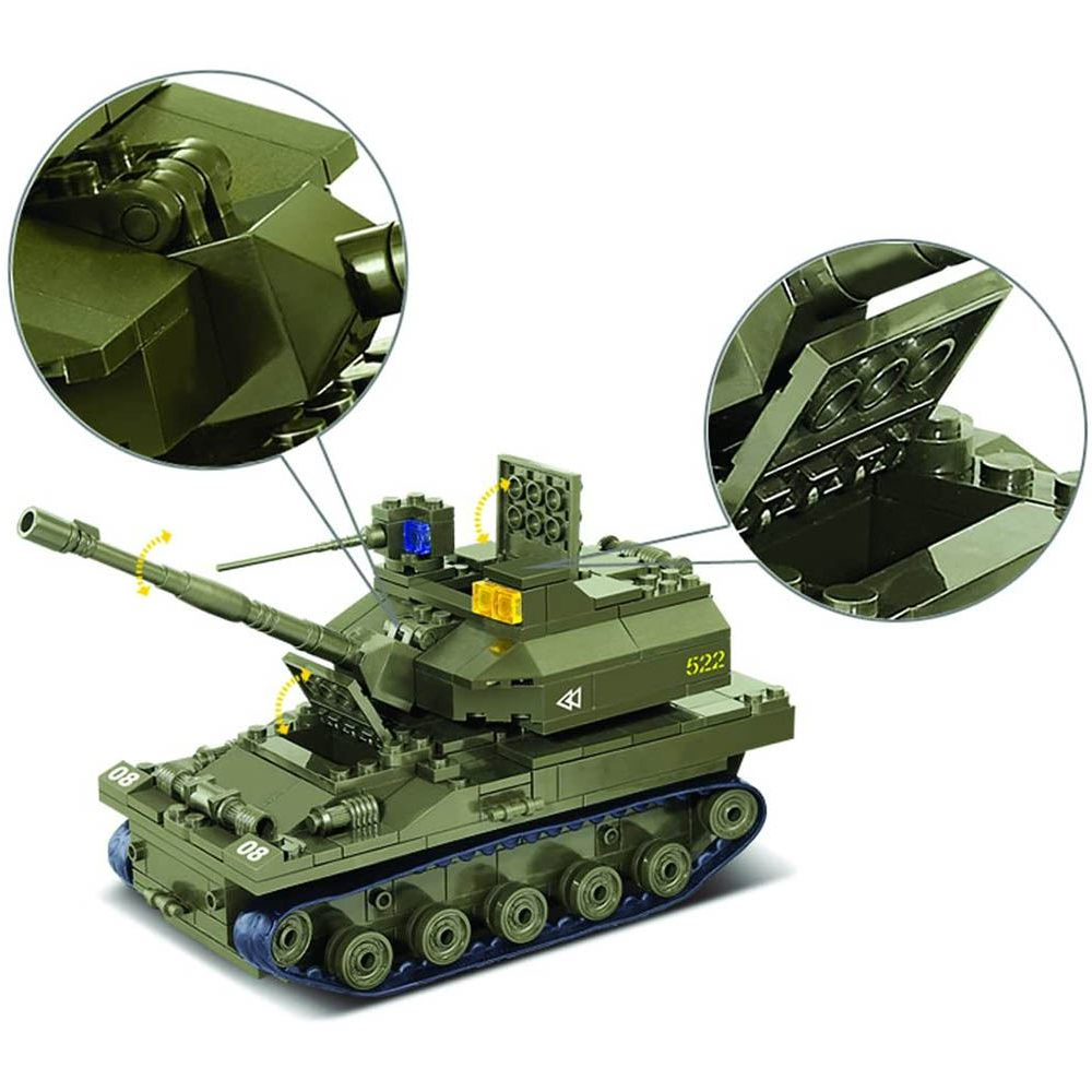 Klocki Czołg Armatohaubica Samobieżna Krab + Helikopter + Wojskowe Pojazdy Tomdorix