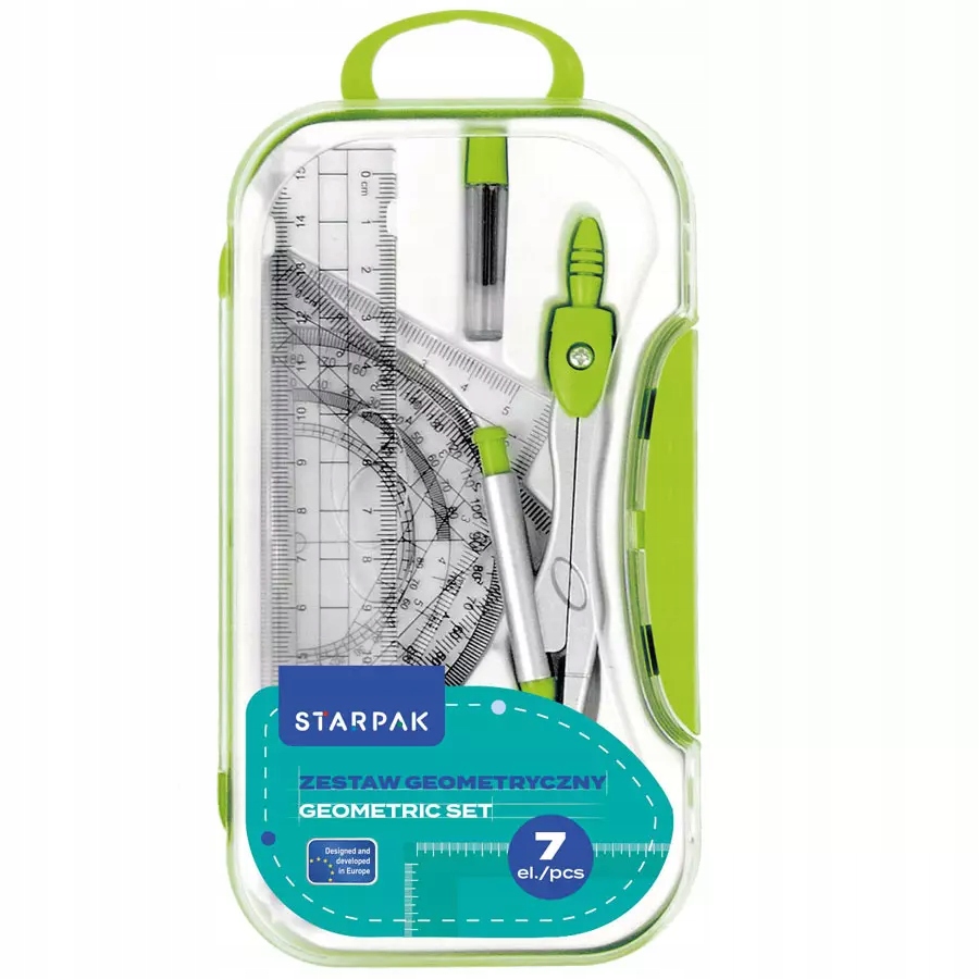 Zestaw Geometryczny Szkolny 7 Elementów Zielony – Niezbędny przybór do matematyki