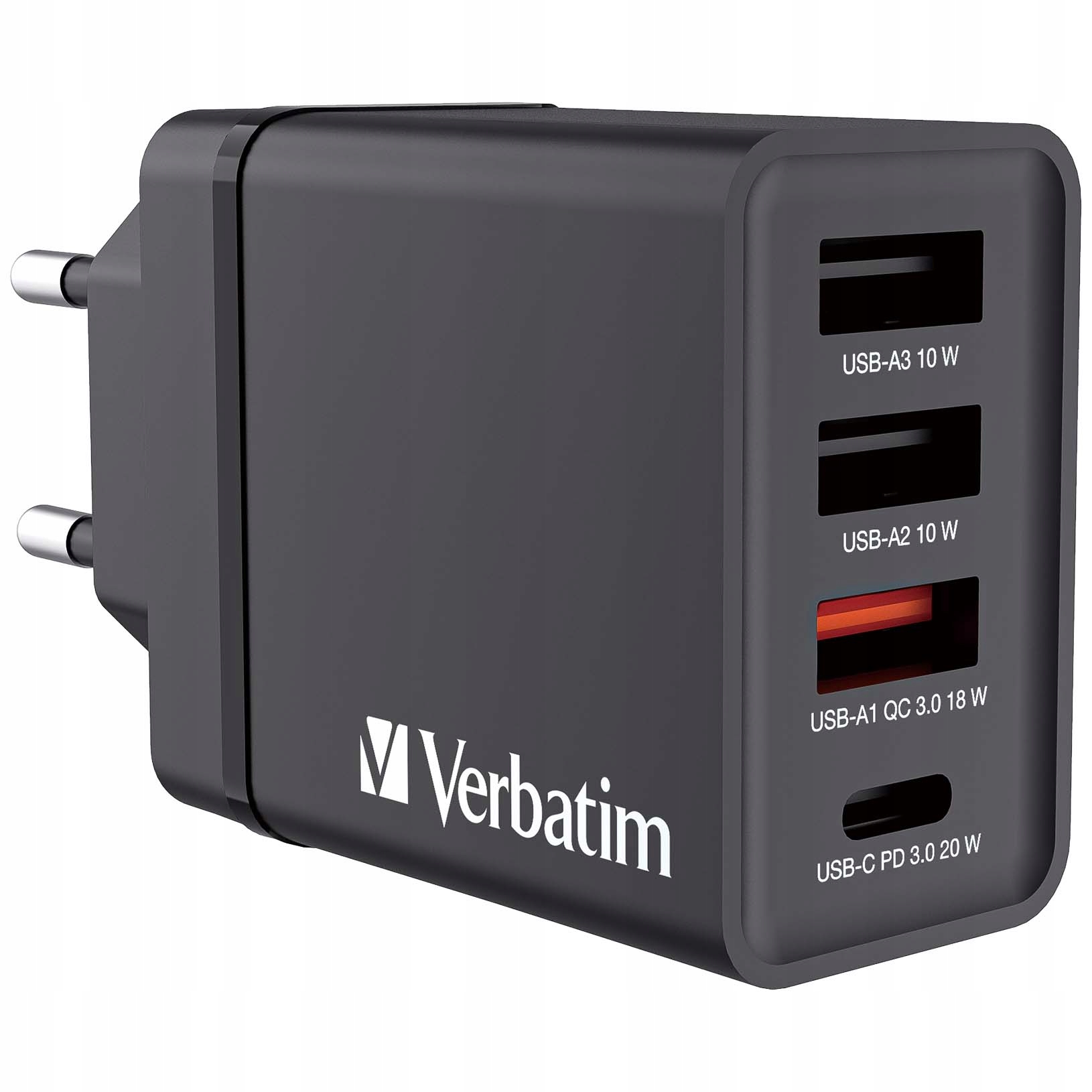 Ładowarka sieciowa Verbatim 1xUSB-C PD 20W i 3xUSB-A QC 3.0 – Wydajność i bezpieczeństwo w jednym