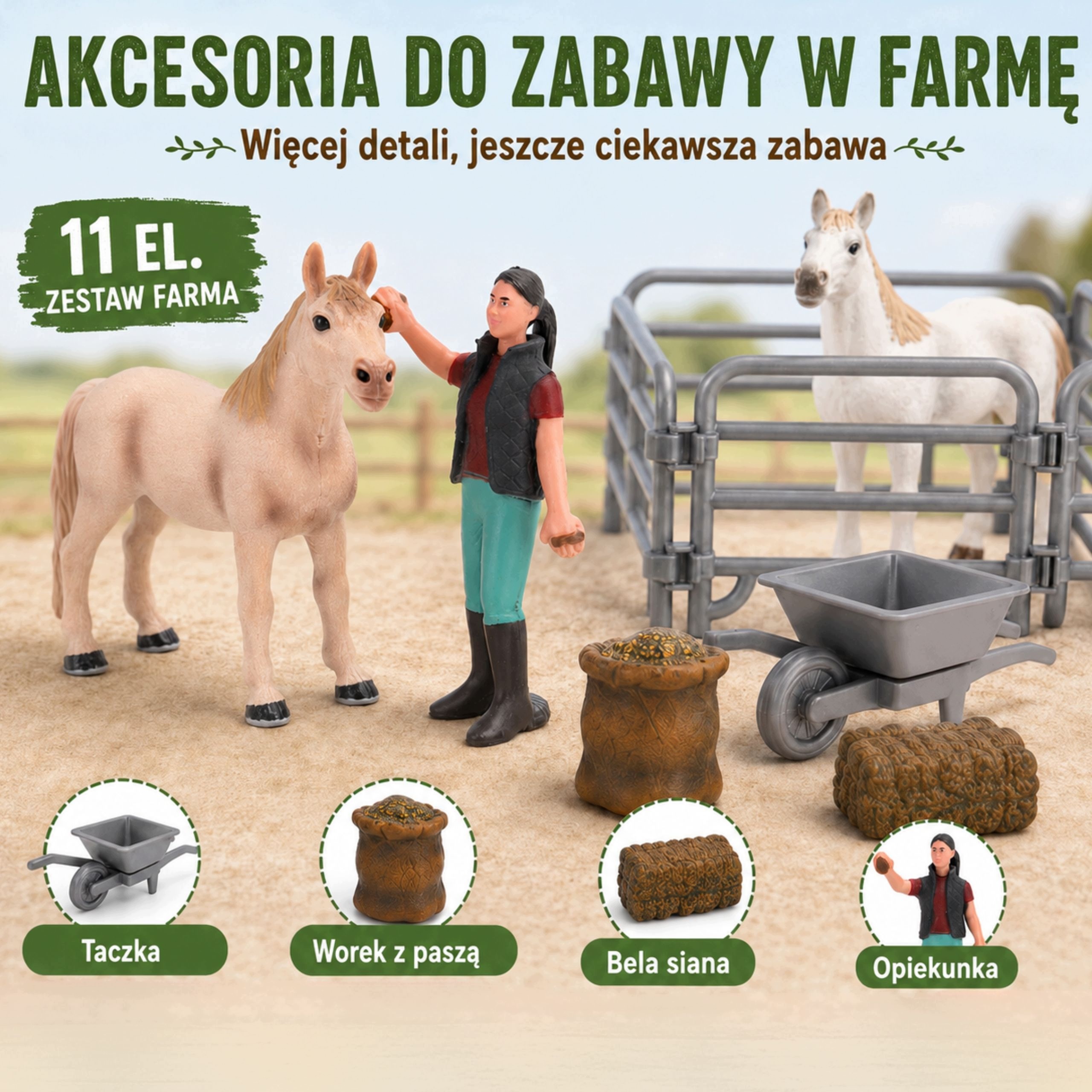 Zestaw Figurek Farma Konie Mały Farmer 11 el. Akcesoria – Stwórz swoją własną farmę!