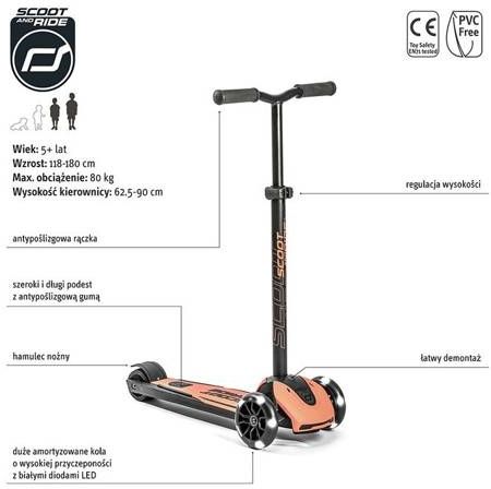 SCOOTANDRID Highwaykick 5 LED hulajnoga 5+ lat Peach SCOOTANDRID Highwaykick 5 LED hulajnoga 5+ lat Peach