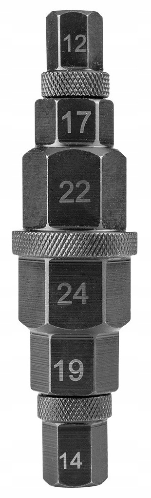 Rozmiary sześciokątów wewnętrznych: 12, 14, 17, 19, 22, 24 mm