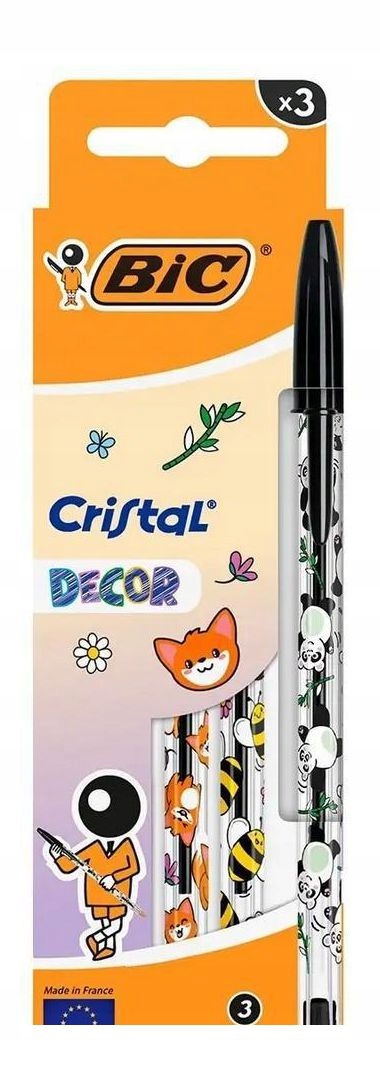 Długopis Cristal Kawaii 1mm czarny 3szt – Kolorowy styl w Twoim biurze