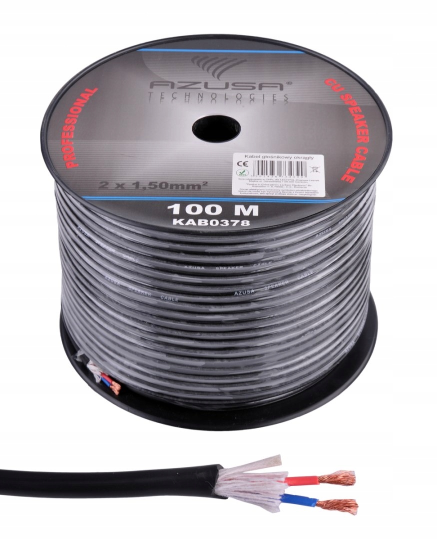 Kabel głośnikowy okrągły AZUSA 1.5mm + bawełna – Wysoka jakość dźwięku