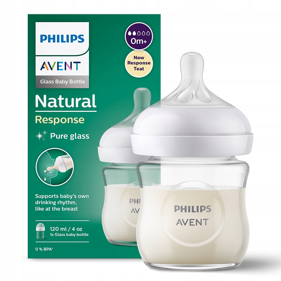 AVENT SCY930/01 – Responsywna butelka naturalna szklana 120 ml dla niemowląt