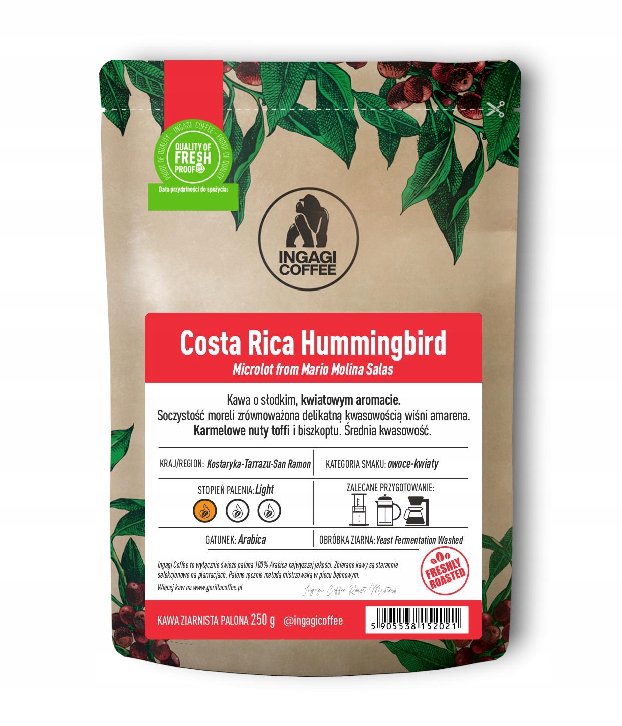 Kawa ziarnista Coffee Kostaryka Hummingbird 250g – Wyjątkowy smak z Kostaryki