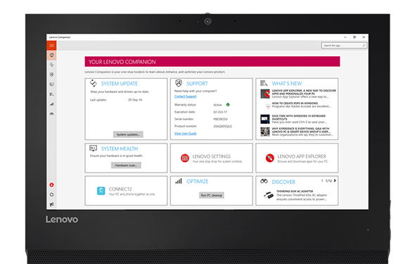 Detail of screen on Lenovo V310z AIO desktop with the Lenovo Companion App.
