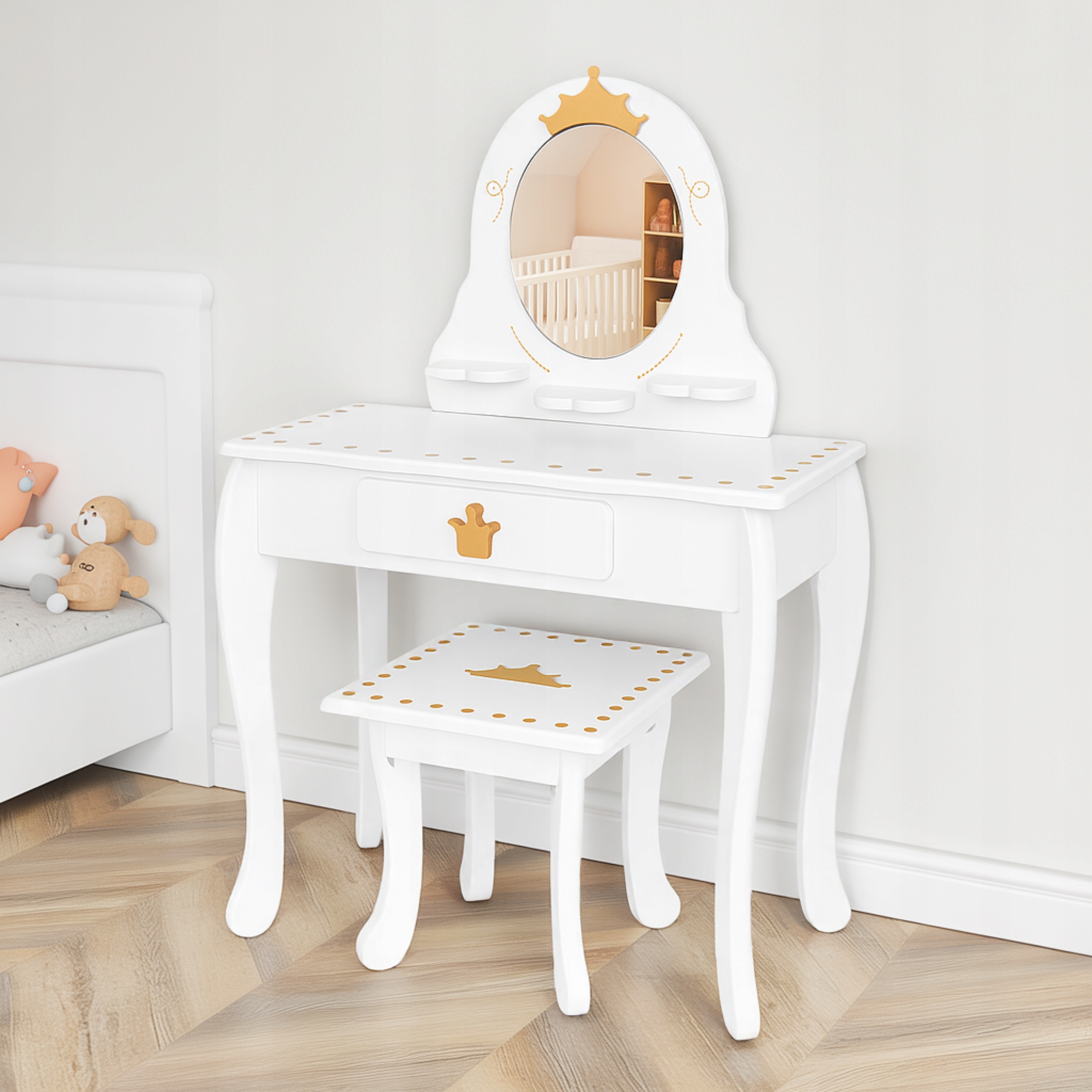 CA37A Toaletka kosmetyczna dziecięca biała – Urokliwy kącik dla małej księżniczki