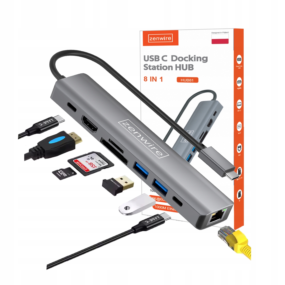 HUB USB-C Przejściówka ADAPTER 8w1 HDMI Gigabit Ethernet Macbook Pro Air M4 – Wszechstronność i wydajność w jednym