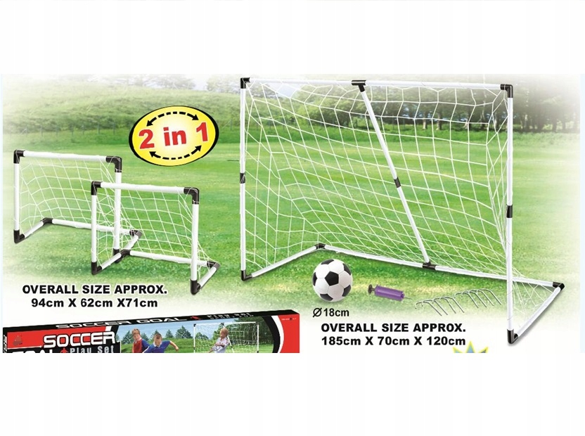 Wymiary bramki – Duża bramka 185x120 cm, mała 62x94 cm