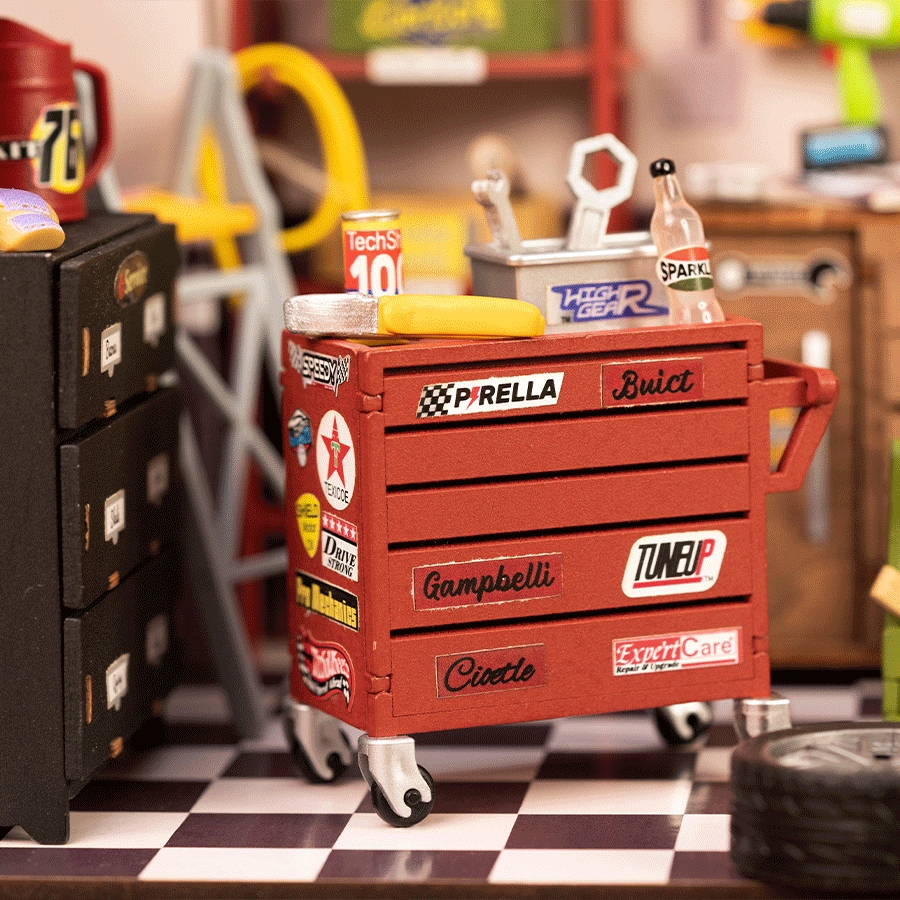 Miniaturowy warsztat samochodowy z oświetleniem LED