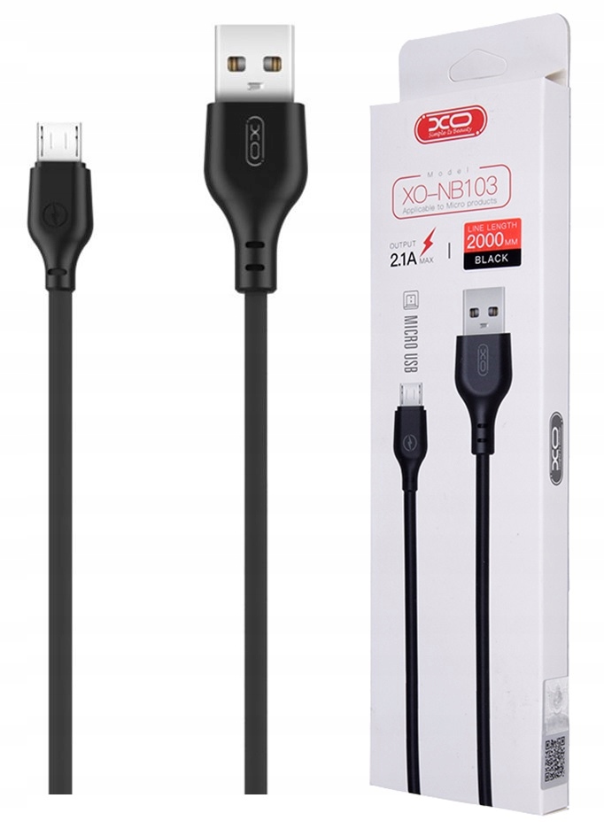 Kabel XO NB103 USB - microUSB 2,0 m 2,1A czarny – Idealne rozwiązanie do ładowania i synchronizacji
