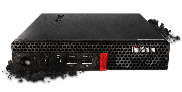 ThinkStation P320 Tiny, umieszczony poziomo. 