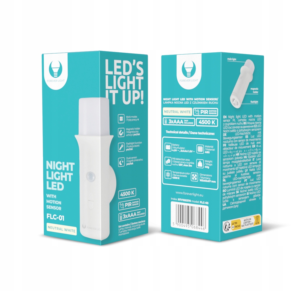 Lampka do szaf LED FLC-03* z czujnikiem ruchu PIR 3xAAA Forever Light – Innowacyjne oświetlenie do Twojego domu