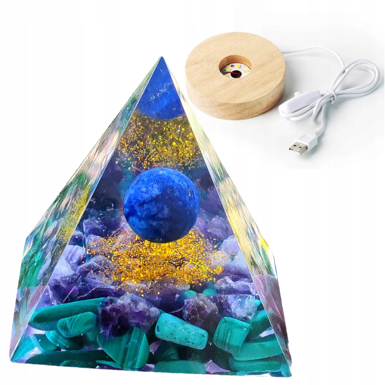 Piramida ORGONIT + LED Lampka PODSTAWA 5cm KRYSZTAŁ KAMIENIE AMULET 5cm HX21 – Magia i pozytywna energia w Twoim wnętrzu