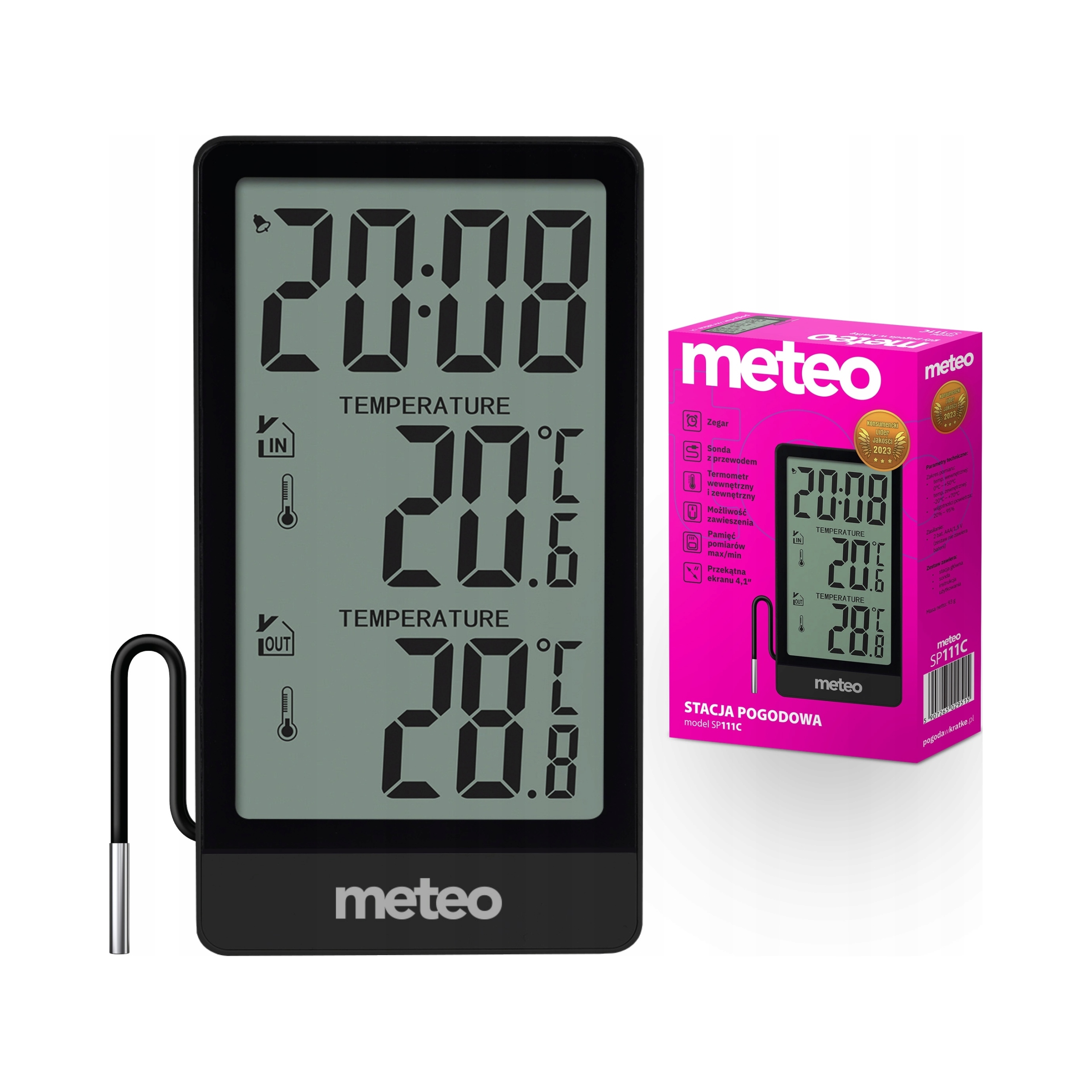 Stacja Pogodowa Termometr zewnętrzny pokojowy wewnętrzny METEO SP111C – Twój osobisty meteorolog