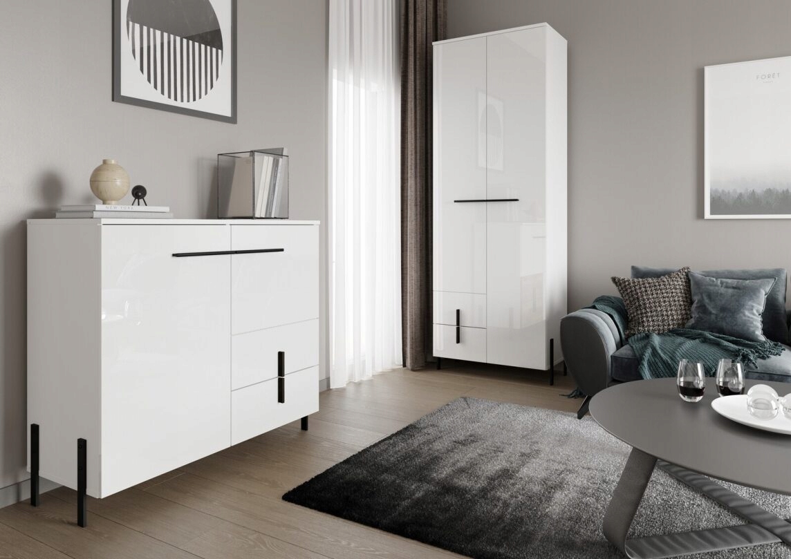 Szafa JUSTINE 2D2S biała/biały połysk FURNIVAL – Nowoczesny design do Twojego wnętrza