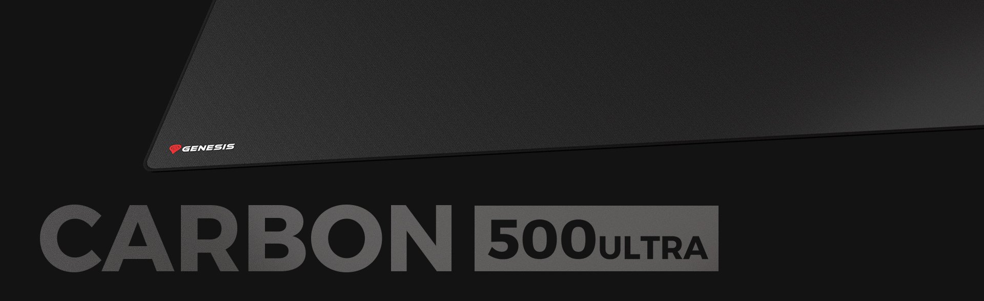 Duża podkładka pod mysz dla graczy z eleganckim czarnym wzorem i logo Genesis Carbon 500 Ultra. Wymiary: 1100x450mm
