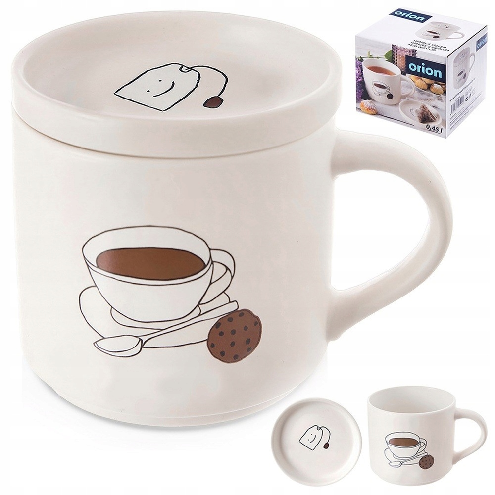 Kubek do Parzenia Herbaty Ziół Naparów z Pokrywką Porcelanowy ORION 420 ml – Idealny do codziennego użytku