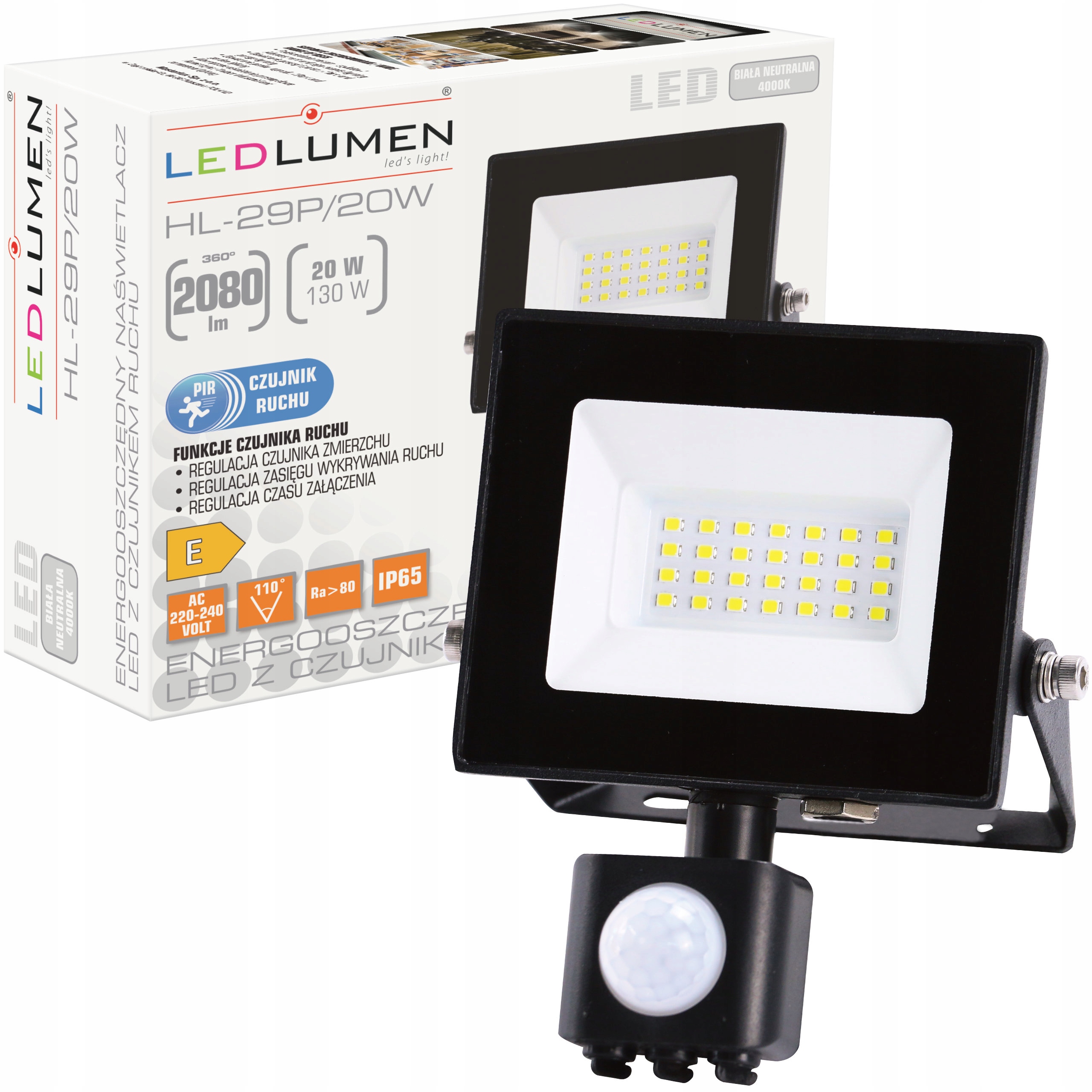 HL-29P/20W naświetlacz LED IP44 PIR NW – Nowoczesne oświetlenie do Twojego domu i ogrodu