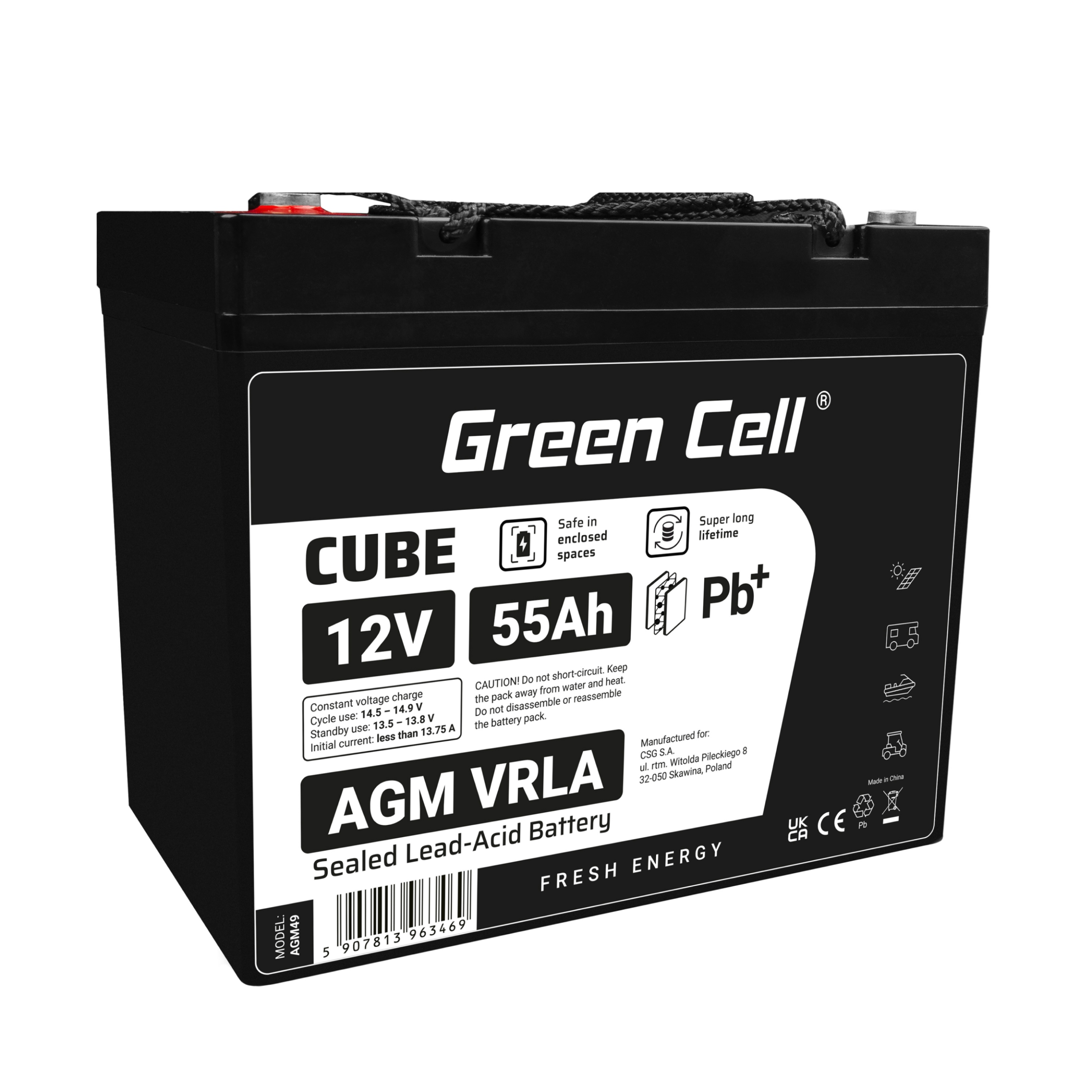 Green Cell Cube AGM VRLA IP54 12V 55Ah – Niezawodny akumulator do różnych zastosowań