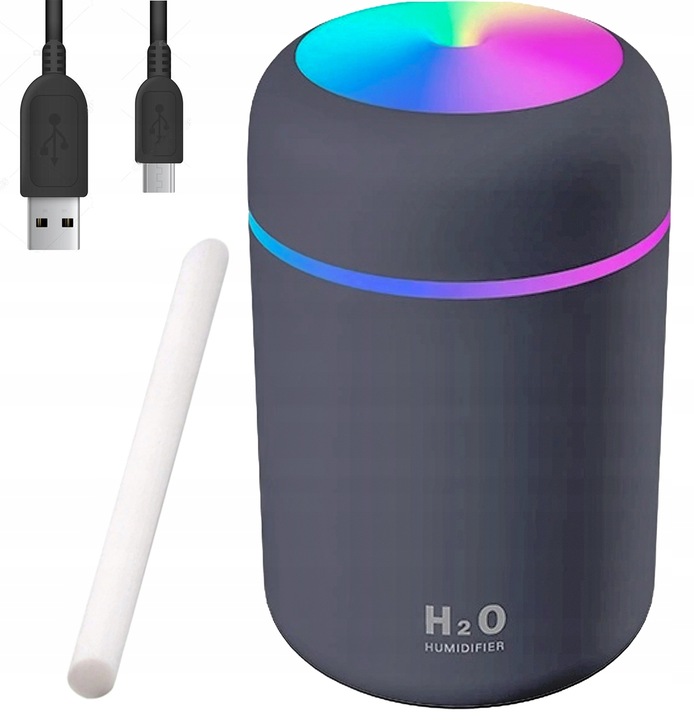 Nawilżacz Powietrza na USB 300ml - DYFUZOR LED - szary – Idealne rozwiązanie dla zdrowego powietrza
