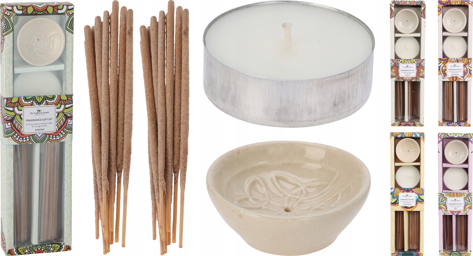 Zestaw 20 kadzidełek różne zapachy ceramiczna podstawka i tealight – Stwórz wyjątkową atmosferę w swoim domu