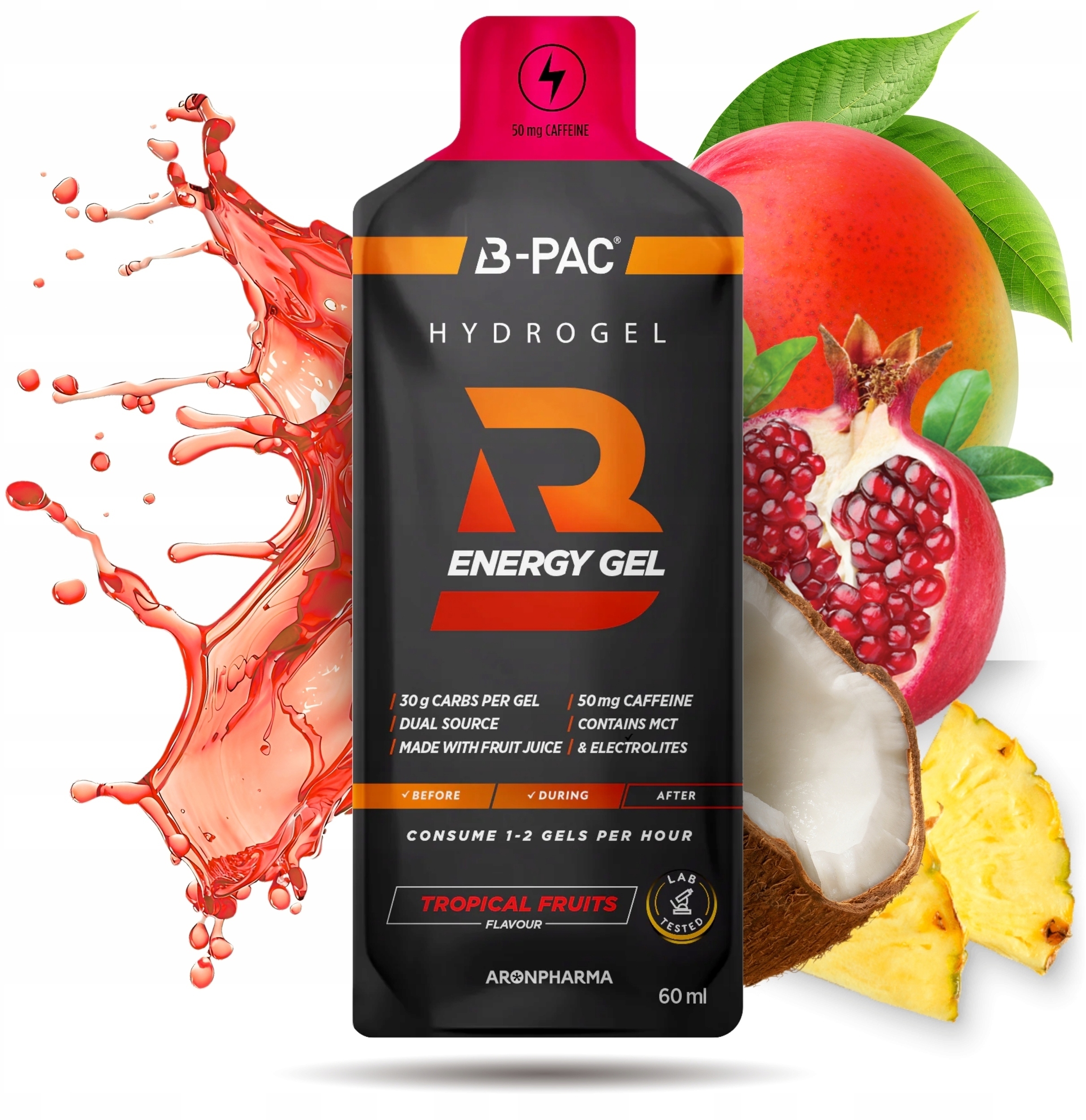AronPharma B-PAC Energy Gel + Caffeine – Energetyczny żel z kofeiną o smaku tropikalnym