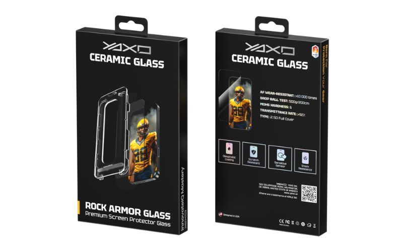 Opakowanie YAXO Rock Armor Glass, widok przodu i tyłu