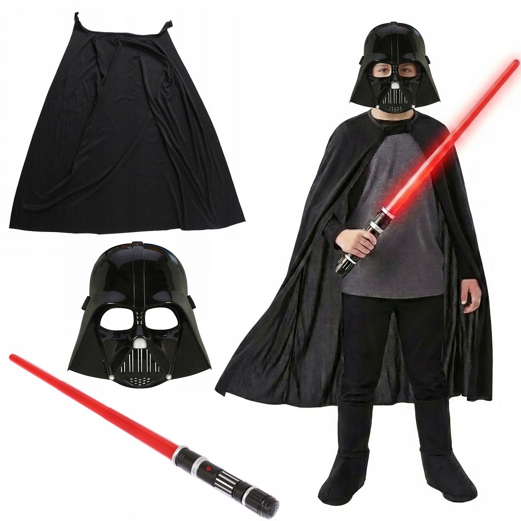 DARTH VADER: Peleryna + Maska + Czerwony Miecz Świetlny – Zestaw dla Małych Fanów Star Wars