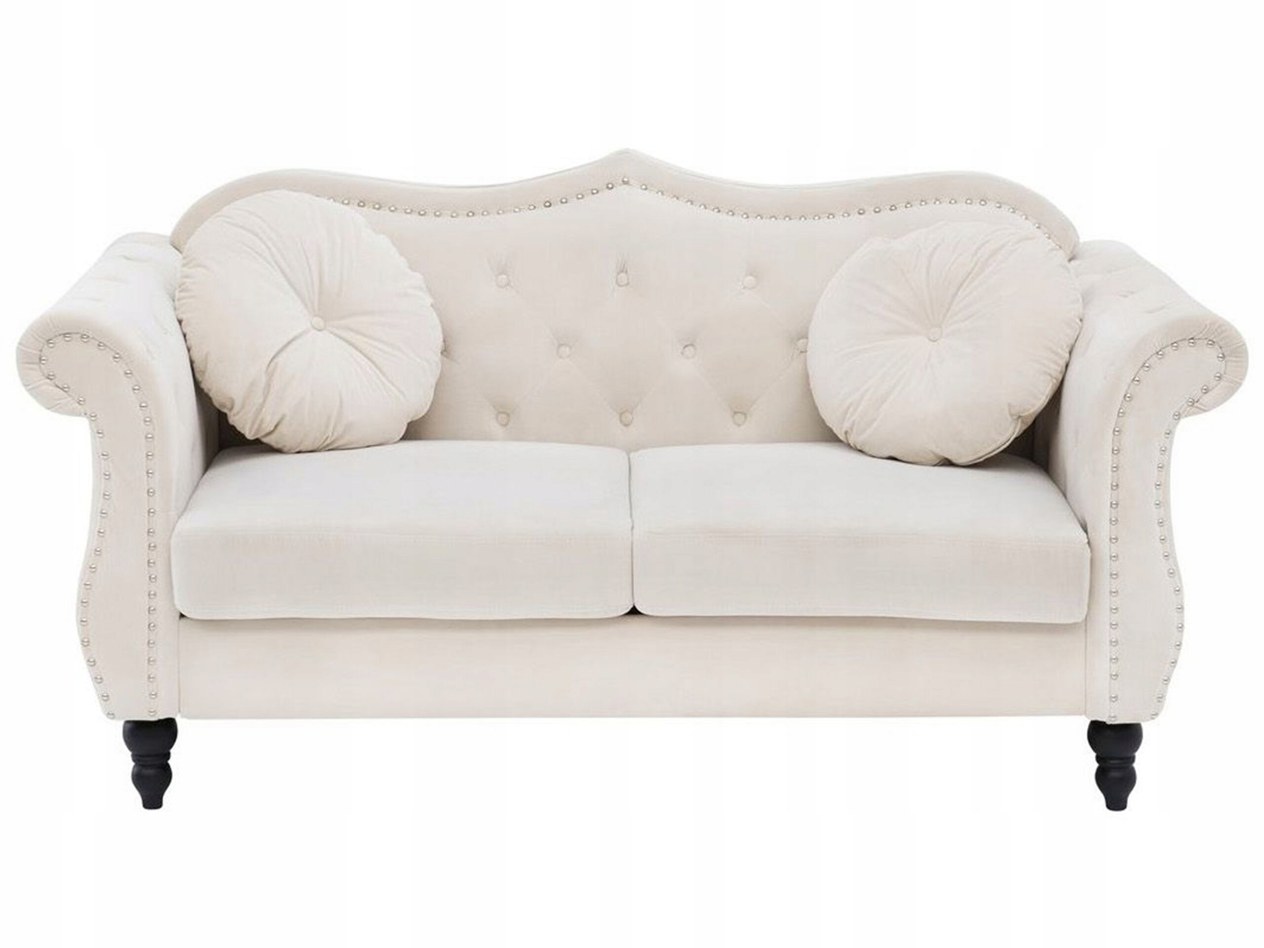 Sofa dla 2 osób SKIEN Welur Beżowy – Elegancja i komfort w Twoim salonie