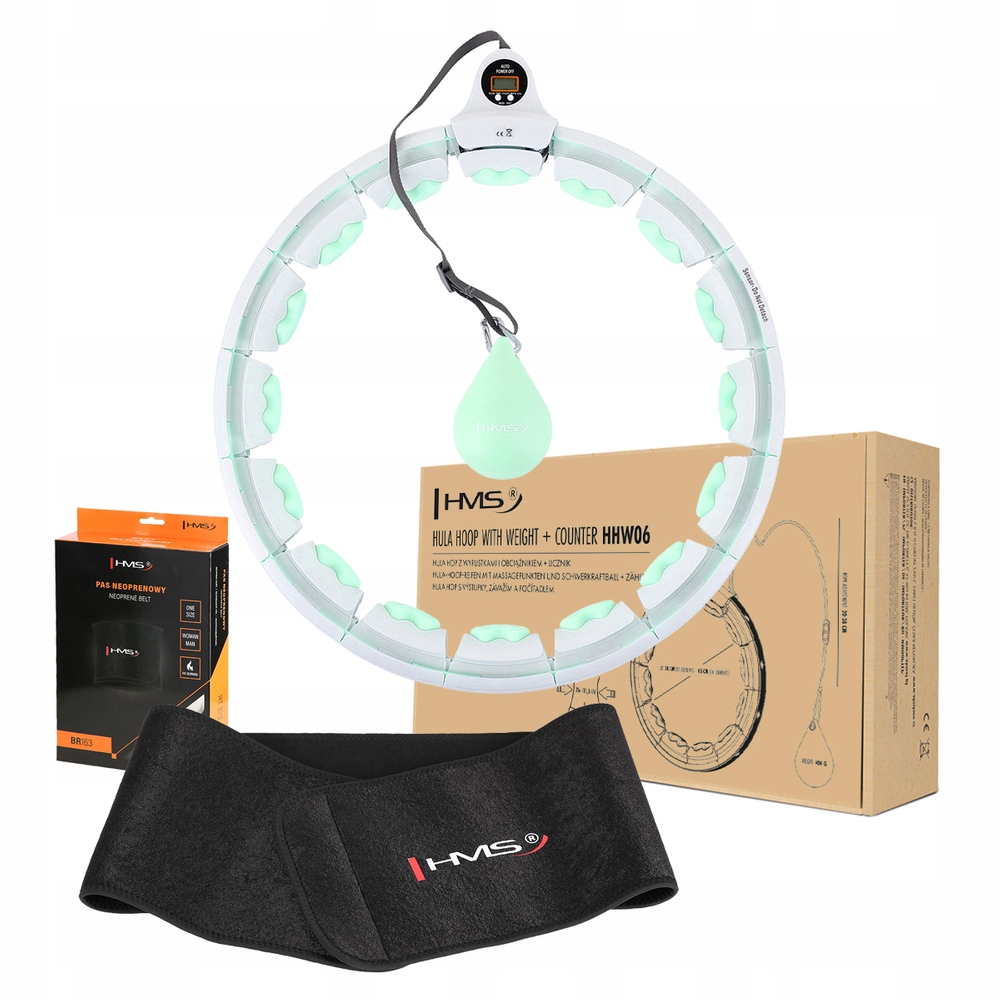 Zestaw Hula Hop HHW06 Green z piłką grawitacyjną i licznikiem HMS + pas BR163 Black – Idealny zestaw do fitnessu