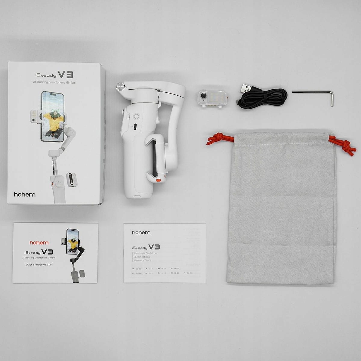 HOHEM iSteady V3 AI Kit – Gimbal do smartfona w kolorze białym