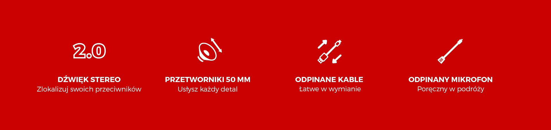Białe słuchawki nauszne Genesis Toron 531 z mikrofonem, wyposażone w odłączane kable i 50-milimetrowe przetworniki zapewniające lepszy dźwięk.