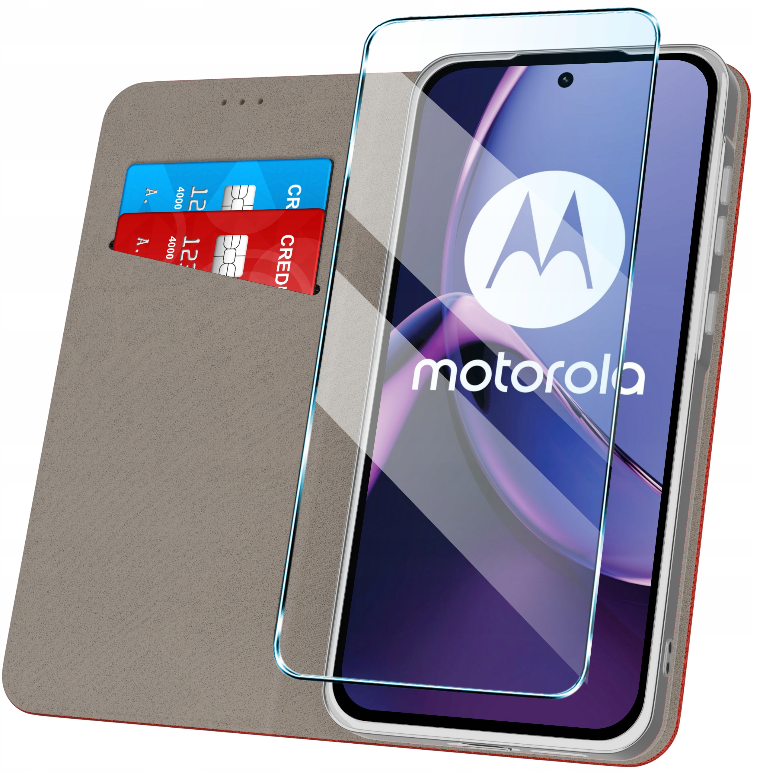 Zestaw zawiera: etui, szkło hartowane i akcesoria