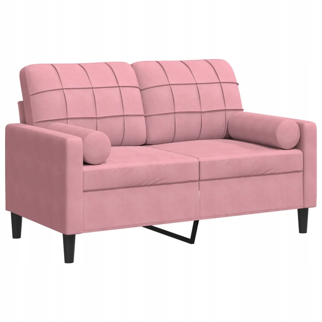 2-osobowa sofa z poduszkami, różowa, 120 cm, aksamit – Idealne miejsce do relaksu
