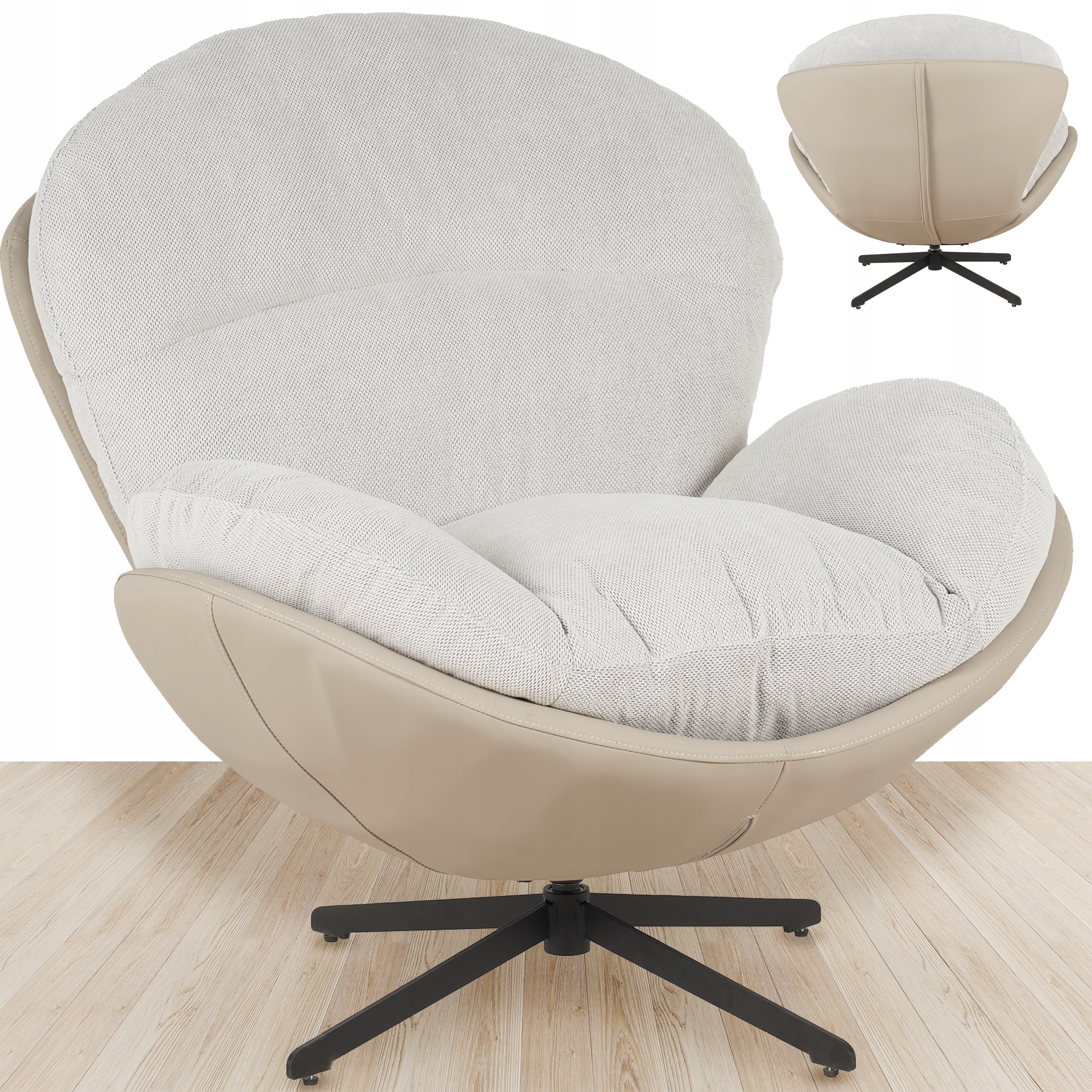 Fotel wypoczynkowy Milo j. beż velvet 3D obrotowy – Elegancja i komfort w Twoim salonie