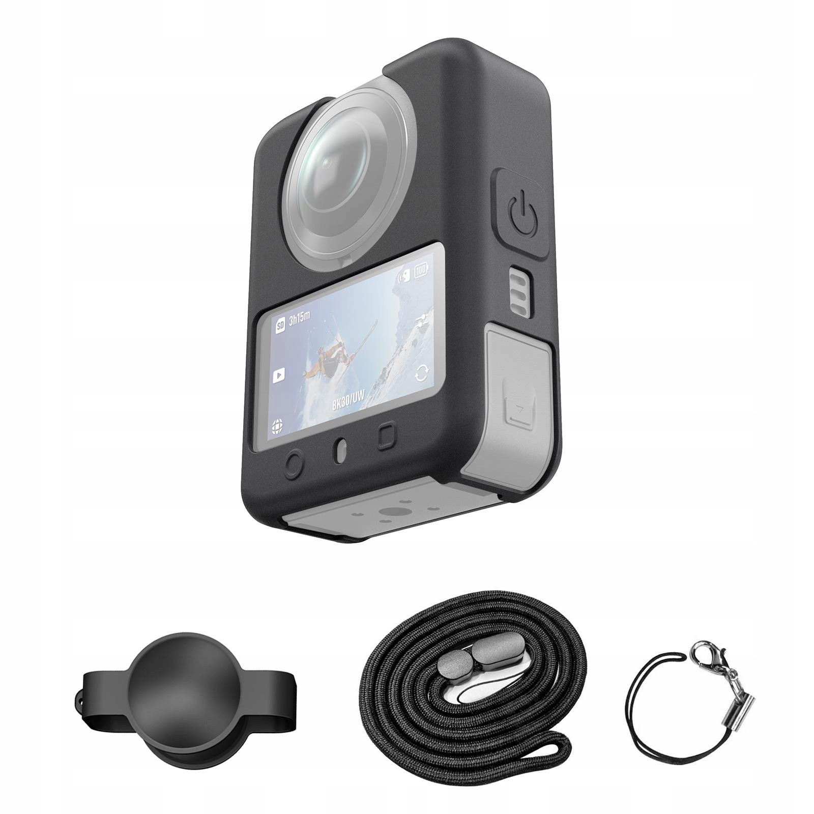 Zestaw 4w1 – Silikonowe etui, nakładka na obiektyw i smycz