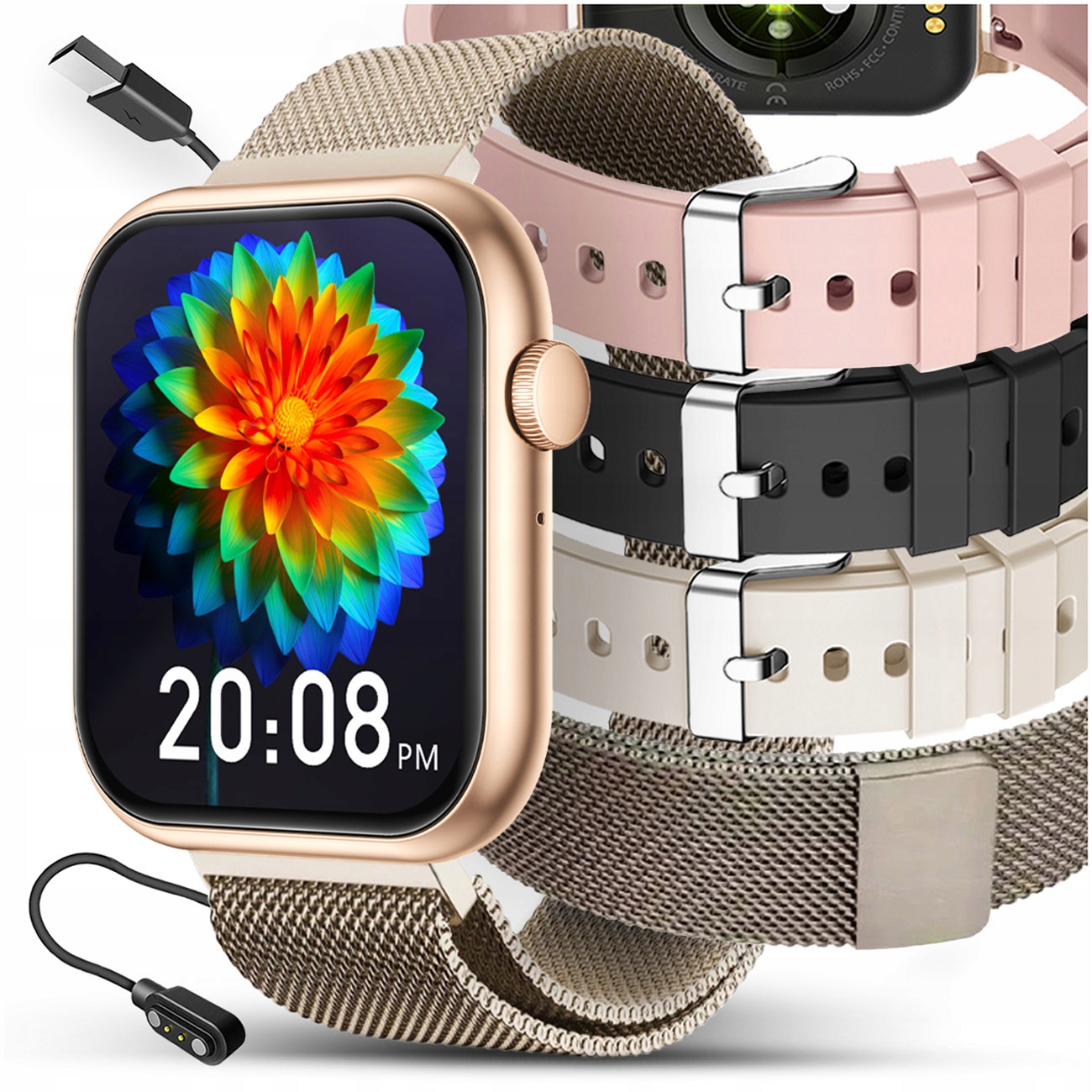 SMARTWATCH DAMSKI ZEGAREK ROZMOWY SMS SPORT ZDROWIE ZLOTY MENU PL + 4 PASKI – Idealny towarzysz aktywności